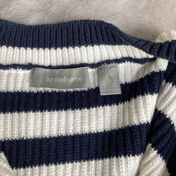 Vintage Liz Claiborne navy and white stripe cardigan jacket - Picture 8 of 9